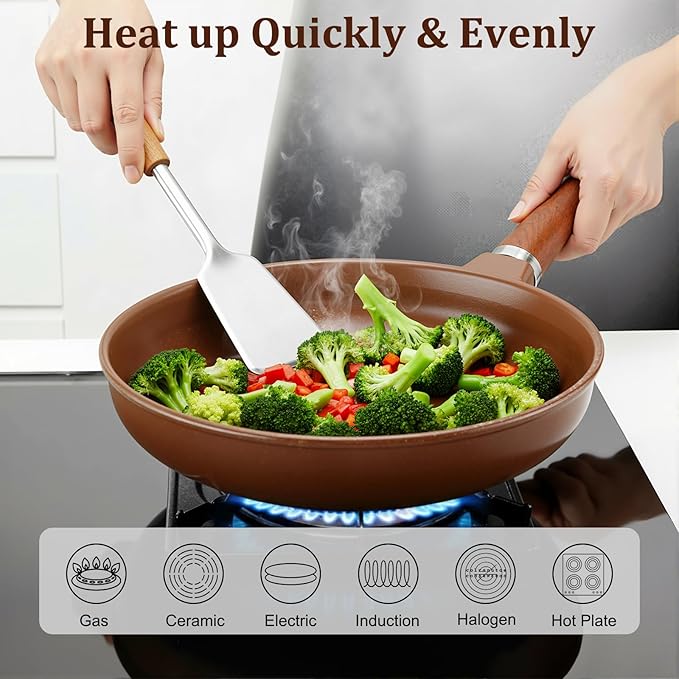 Pure Ceramic Frying Pan, Nonstick 10 Inch Ceramic Skillet (Crafted From Natural Clay Minerals Through Firing), PFAS-Free, Non Toxic/No Coatings Cooking Pan, Induction Pan (Brown)