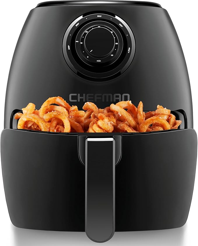 CHEFMAN Small Air Fryer Healthy Cooking, 3.6 Qt, Nonstick, User Friendly and Dual Control Temperature, w/ 60 Minute Timer & Auto Shutoff, Dishwasher Safe Basket, Matte Black, Cookbook Included