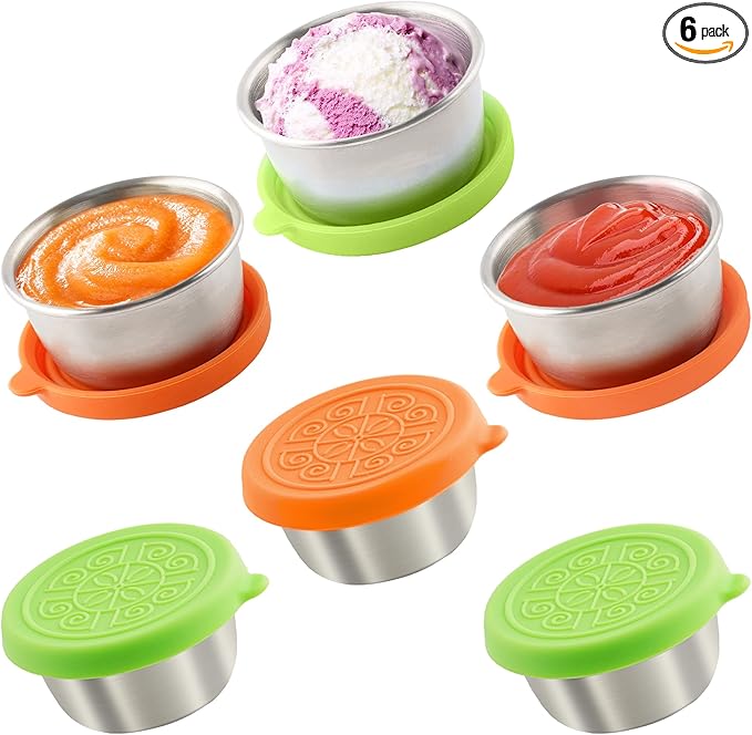 6x1.6 Oz Salad Dressing Containers With Lids, Small Leakproof Reusable Stainless Steel Salad Dressing Container To Go For Lunch Boxes,Sauce containers, Picnics,Travel Meal Prep And Kitchen Storage.