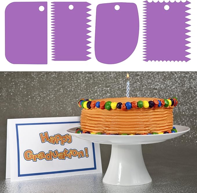 Cake Scraper, Cake Smoother Scraper Set, Dough Scraper Icing Scraper Polisher Tool, Cake Decorating Comb, Icing Smoother Plastic Sawtooth Cake Icing Kitchen Baking Cake Edge (Purple)