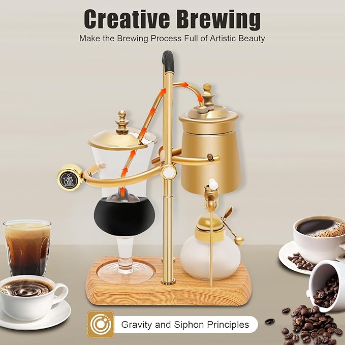 Balance Siphon Coffee Maker, Belgian Royal Coffee Machine Vacuum Brewing System, Gravity Vintage Coffee Makers, Manual Free-Standing Caffeic Machine, Capacity 400ml/13.53oz