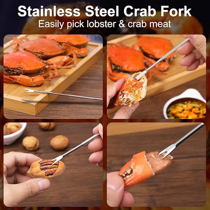 20 Pcs Crab Crackers and Tools, Crab Crackers, Lobster Sheller, Fork, Scissors & Storage Bag, Crab & Lobster Eating Utensils for Seafood Lovers