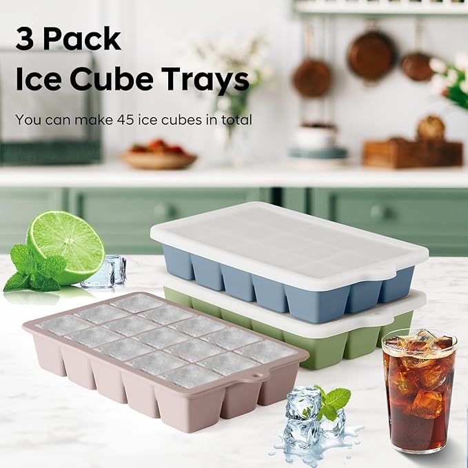Silicone Ice Cube Tray 2 Pack, HANCELANT Ice Cube Mold, Ice Trays for Freezer with Lid for Whiskey, Baby Food, BPA Free, Easy Release