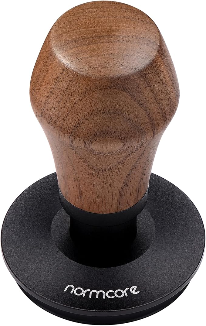Normcore 58.5mm Espresso Coffee Tamper V4 - Spring Loaded Tamper With Titanium PVD Coating Ripple Base -15lb / 25lb / 30lbs Replacement Springs, Genuine American Walnut Handle
