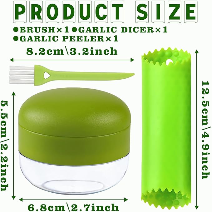 Garlic Press Stainless Steel, Garlic Mincer Tool with Storage Container, Garlic Chopper with Peeler Skin and Cleaning Brush