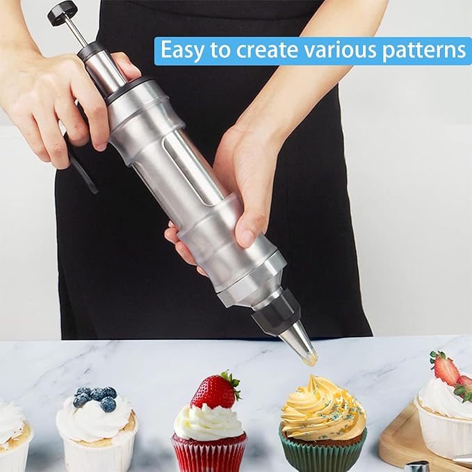 Dessert Decorating Syringe Set, Icing Piping Kit Stainless Steels Cake Decorating Tools 30 Piping Icing Nozzles Cupcake Decorating Kit - Pink