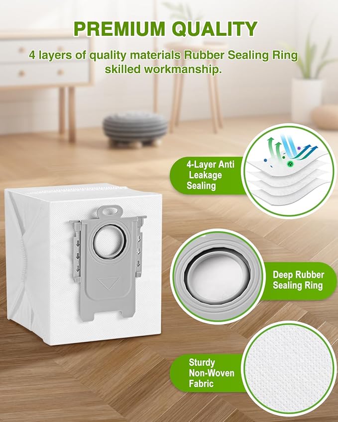 VBN 18 Packs Q5 Dust Bags for Roborock S8 Pro Ultra, S8+, Q7 Max+, Q5+, Q5 Max+, S7 Max Ultra,S7 Maxv Ultra and Q8 Max+ Q7 M5+, Q10 S5+, Q10 X5+ disposable vacuum bag replacement, 3.6L