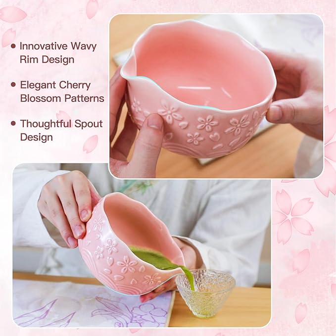 Matcha Whisk Set, 8-Piece Ceramic Japanese Matcha Bowl & Accessories Kit for Traditional Tea Ceremony, Home Use & Gifts (Pink)