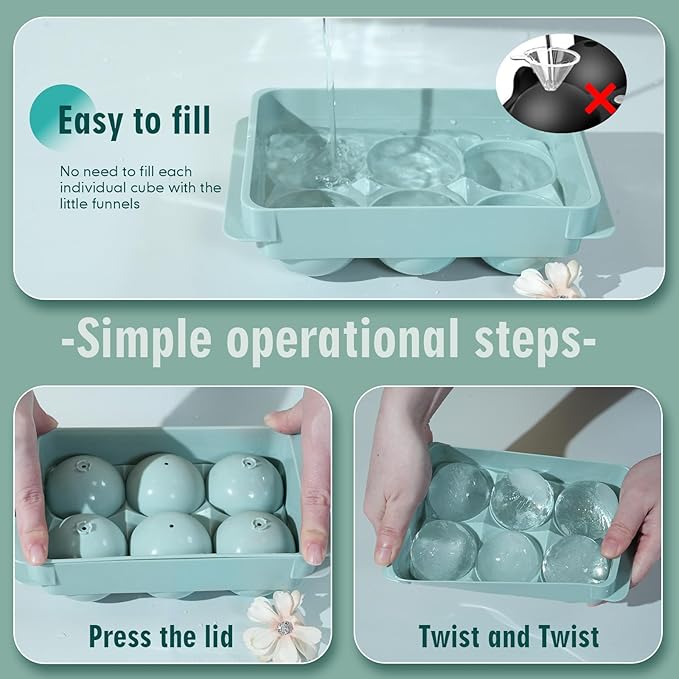WIBIMEN Large Ice Cube Molds, Big Round Whiskey Ice Cube Trays for Freezer, Easy to Fill & Release, Whiskey Bourbon Cocktail(1.9In*6 Balls- Blue/2 Pack)