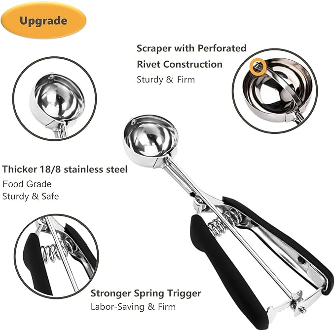 Cookie Scoop, Ice Cream Scoop, 1Tbsp/15 ml/0.5oz Cookie Scoops for Baking, 18/8 Stainless Steel Cookie Scooper for Baking, Ice Cream Scooper with Trigger Release, Cookie Dough Scoop with Non-slip Grip