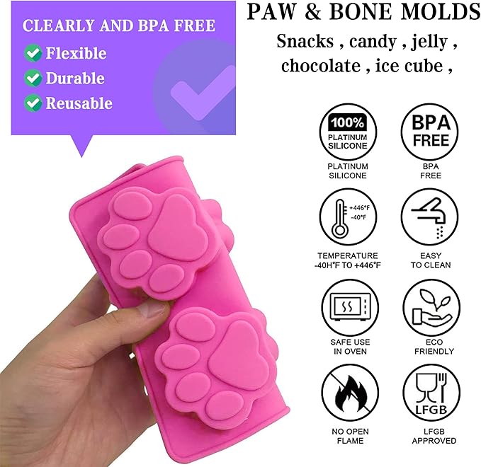 Puppy Dog Paw Silicone Molds,Non-Stick Food Grade Silicone Molds for Chocolate, Candy, Jelly, Ice Cube, Dog Treats Baking Mould(Set of 4PCS) (Blue Pink Purplish Red)