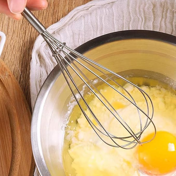 Mini Wire Whisk, 2-Pack - 8 & 10 Inch Small Whisk for Cooking - Ergonomic Spiral Handle, 304 Stainless Steel - Ideal for Whisking, Beating, Blending & Mixing Sauces - Silver
