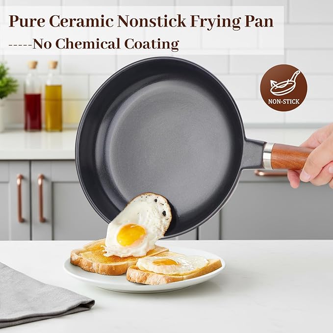 Pure Ceramic Frying Pan, Nonstick 10 Inch Ceramic Skillet (Crafted From Natural Clay Minerals Through Firing), PFAS-Free, Non Toxic/No Coatings Cooking Pan, Induction Pan (Black)