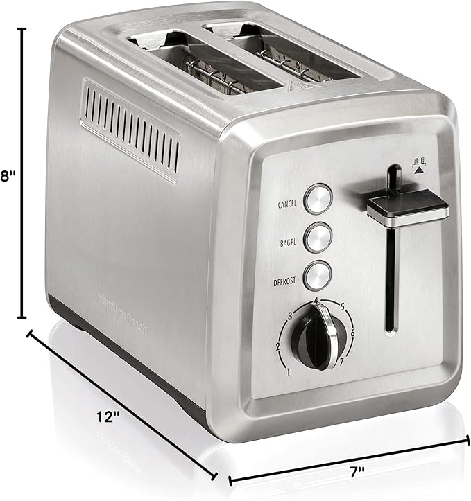 Hamilton Beach 2 Slice Toaster with Extra-Wide Slots, Bagel Setting, Toast Boost, Slide-Out Crumb Tray, Auto-Shutoff & Cancel Button, Defrost Function, Stainless Steel (22794) (Pack of 2)