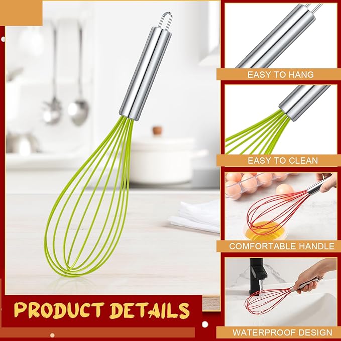 12 Sets 12 Inch Christmas Whisks Gifts DIY Fillable Christmas Tree Ornaments Xmas Colored Silicone Whisks for Cooking Heat Resistant Egg Beaters with Card Rope Bag for Candy Holder