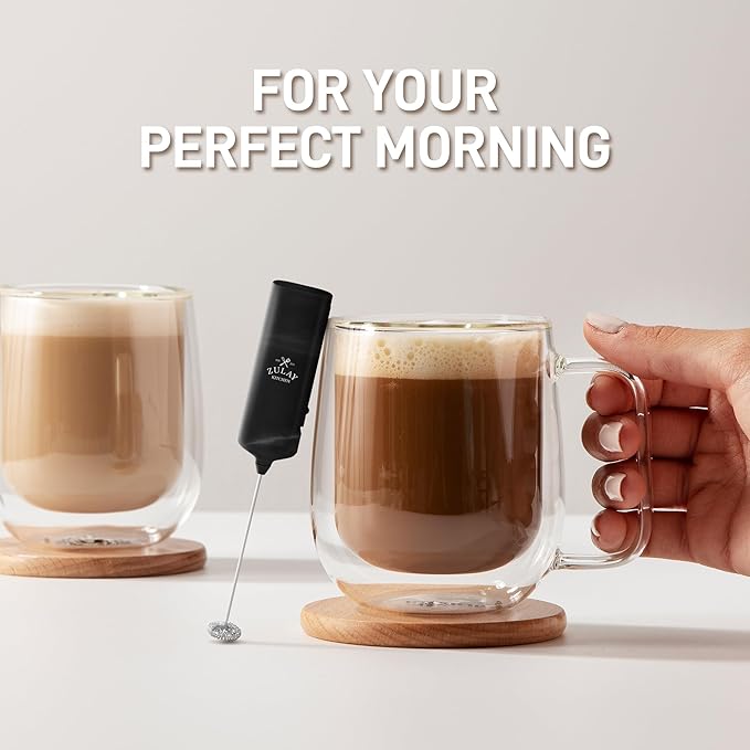 Mini & Mighty Milk Frother Wand – Powerful Handheld Coffee Frother, Battery Operated Drink Mixer – Compact Pocket Size – Detachable Whisk for Latte, Cappuccino, Matcha, Hot Chocolate – Black Marble