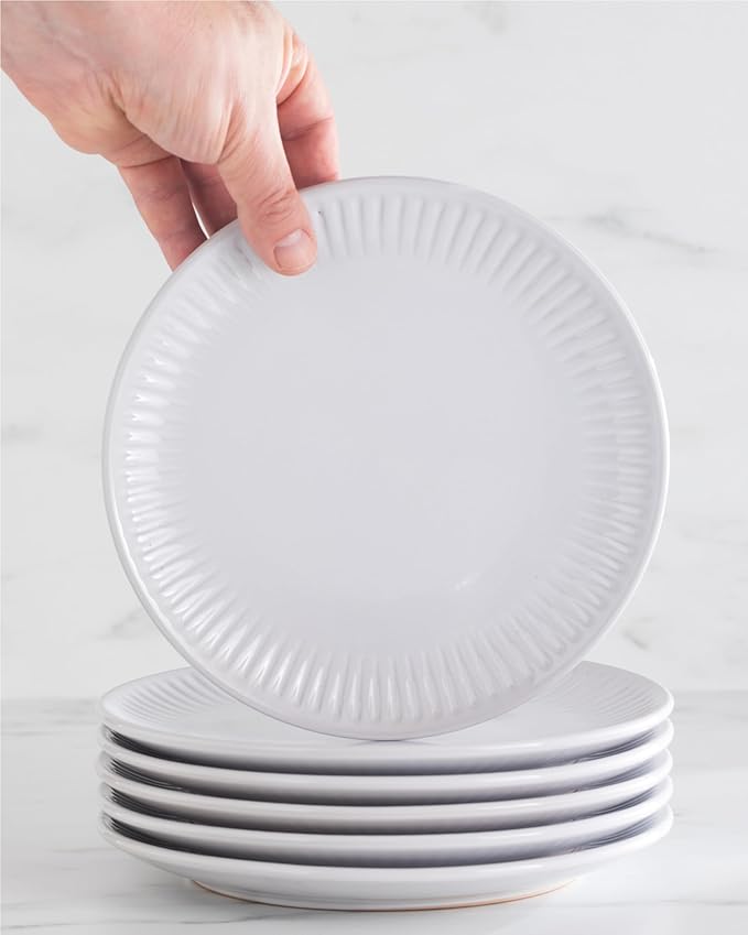 Stoneware Dinnerware Set for 4 People HYGGE 12-Piece - Elegant Scandi Design - Premium Dish Set - Bowl and Plate Set - Tableware for 4 People in a Ribbed Design - Pure Living in White