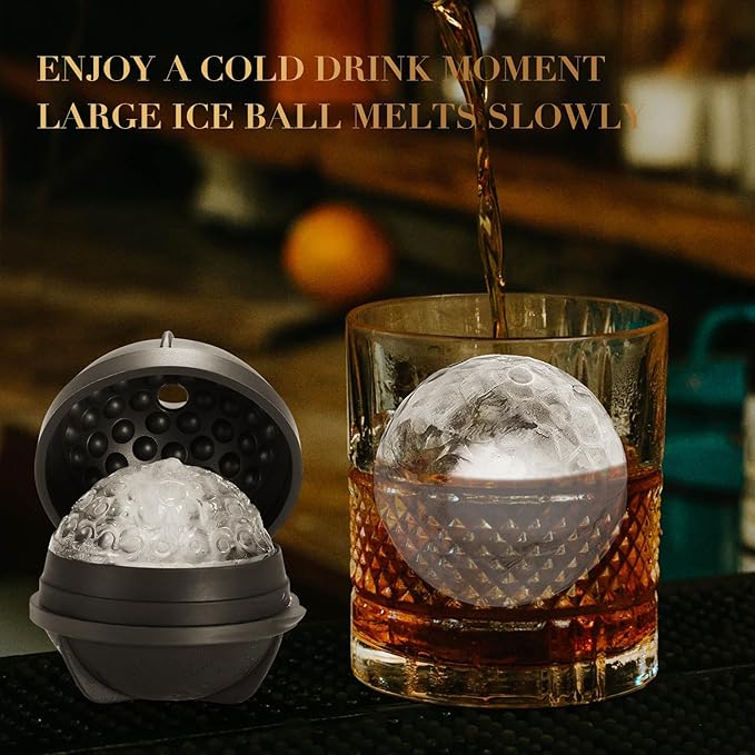 Golf Gifts Ball Ice Maker Mold set of 4, 2.5" Large Sphere Round Ice Cube Mold for Whiskey, Cocktails, Coffee, Soda, Fun Drinks, and Gifts,Leak-Free, Reusable, BPA-Free