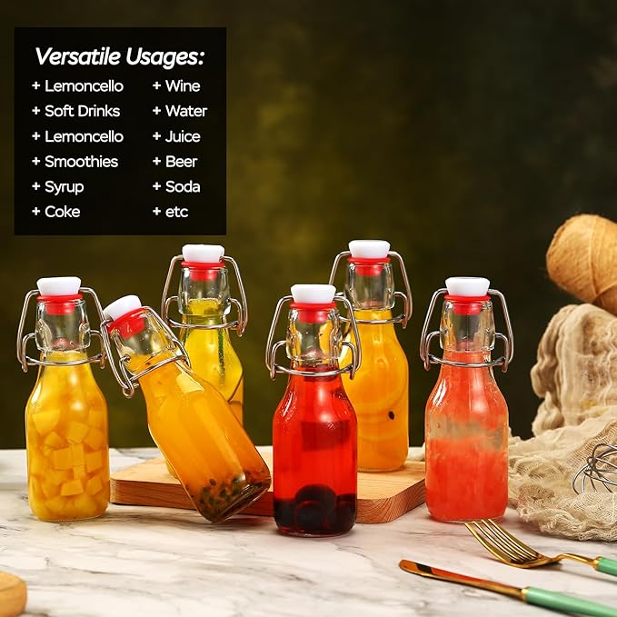 12 Pack 4 oz Swing Top Glass Bottles,Flip Top Glass bottles with airtight Caps for Home Brewing Beer,Kombucha,2nd Fermentation,Kefir,Beverages,Soda,Oils,Vinegar,Limoncello,Vanilla extract