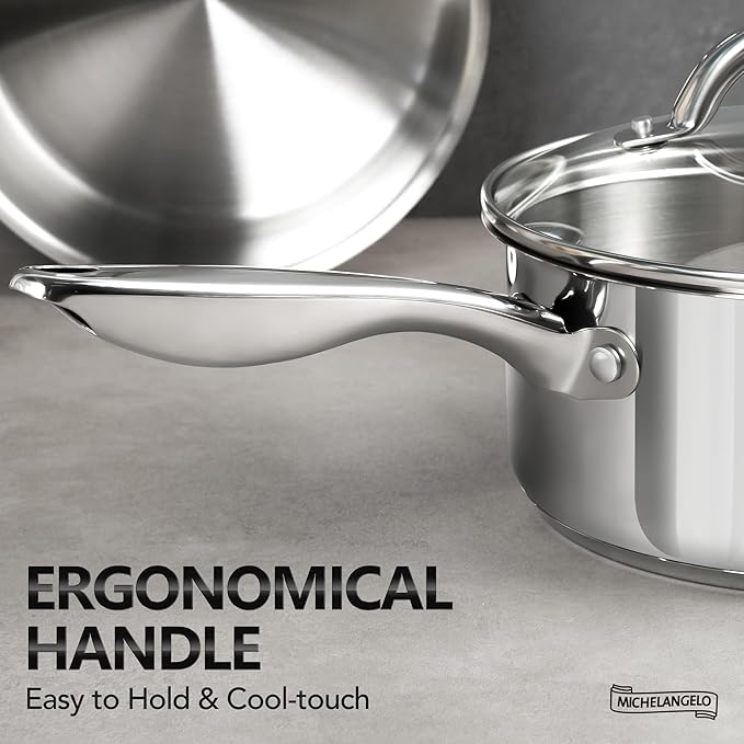MICHELANGELO Saucepan Set 4pc, 18/10 Stainless Steel Sauce Pan with Lid, Tri-Ply Bottom Sauce Pot Set, Nonstick Saucepan, Dishwasher Safe, 1QT & 2QT