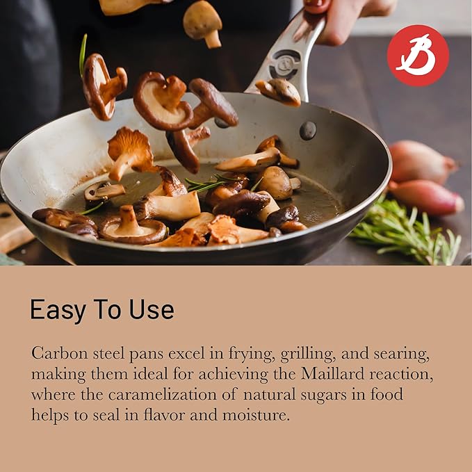 De Buyer MINERAL B Pro Carbon Steel Fry Pan - 8” Diameter, 5.5” Cooking Surface - Ideal for Searing, Sauteing & Reheating - Made in France
