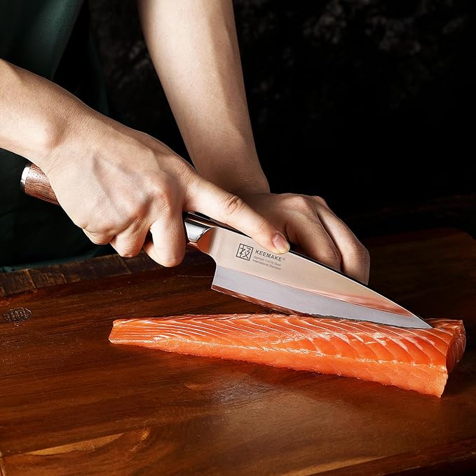KEEMAKE Deba Knife 6.5 inches, Chef Knife Single Bevel High Carbon Stainless Steel 1.4116 Japanese Style Kitchen Knife for Fish and Meat with Rosewood Handle Chopping Knife with Gift Box