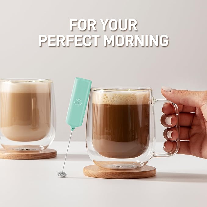 Mini & Mighty Milk Frother Wand – Powerful Handheld Coffee Frother, Battery Operated Drink Mixer – Compact Pocket Size – Detachable Whisk for Latte, Cappuccino, Matcha, Hot Chocolate – Mint