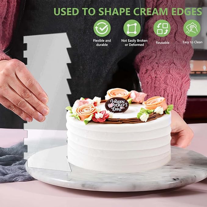 SenseYo 7 Pcs Acrylic Cake Icing Scraper Smoother Comb with Double Sided for DIY Mousse Butter Cream Cake Decoration (7)