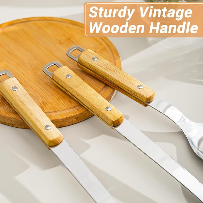 FJNATINH Cooking Utensils - Spatula and ladle Set with Wood Handle, 6 Pieces Wok Utensils Tools - Wok Accessories Cookware Set