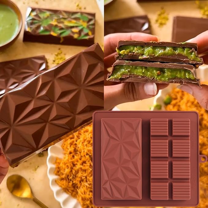 Deep Chocolate Bar Mold Silicone 1 Inch Dubai Pistachio Chocolate Bar Thick Mold for Stuffed Bar, Large Candy Bar Mould for Filling, Red