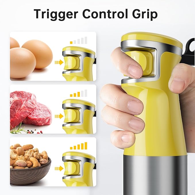 Immersion Blender Handheld Corded Hand Blenders Set 1100W, Trigger Variable Speed 5 in 1 Stick Emulsifier with Chopper, Whisk and Frother for Soup, Baby Food and Smoothies, Yellow