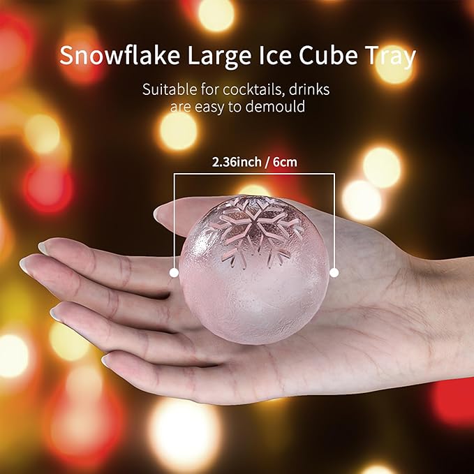 Novelty Christmas Snowflake Tree Ball Ice Maker Mold Set of 4, Funny Christmas Snowflake Tree Gifts for Women, 2.36" Large Sphere Round Ice Cube Molds for Whiskey, Bourbon, Cocktails