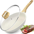 GiPP Nonstick Frying Pan Skillet with Lid - 8" White Granite Non Stick Pans, Omelette Pan with Heat-Resistant Handle, Compatible with All Stovetops, PFOA Free