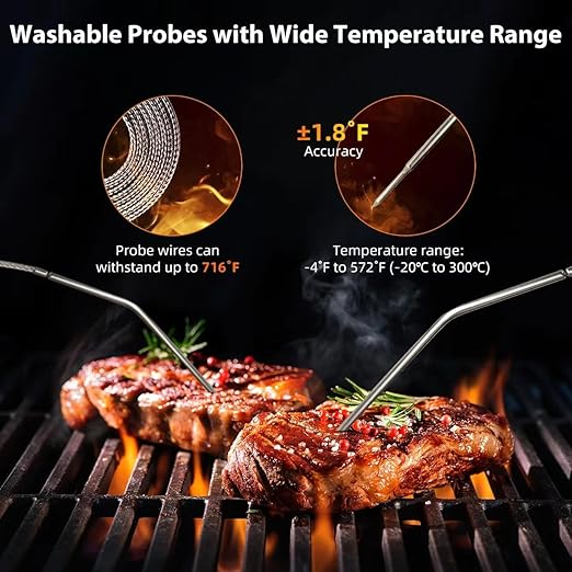 Remote Meat Thermometer Wireless, Vauno Wireless Meat Thermometer for Grilling and Smoking with Dual Meat Probe, Kitchen Timer, Digital Cooking Food Thermometer for Smoker BBQ Oven Outside Grill