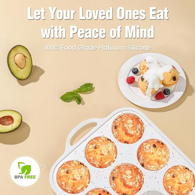Silicone Muffin Pans for Baking 1 Pack, 2.8 Inch with Metal Reinforced Frame, Regular Size Nonstick Silicone Cupcake Pan 12 Cups for Baking Homemade Muffins, Cupcakes, Dishwasher Safe BPA Free