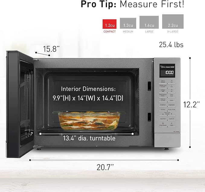 Panasonic NN-SN68KS Compact Microwave Oven with 1200W Power, Sensor Cooking, Popcorn Button, Quick 30Sec & Turbo Defrost, 1.2 cu.ft, Stainless Steel