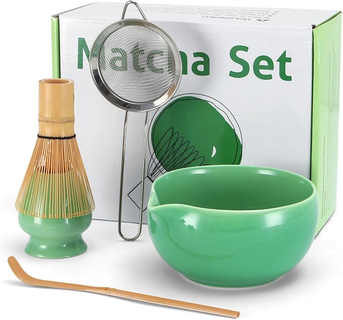 5Pcs Matcha Whisk Set, 18OZ Matcha Bowl With Thoughtful Spout, 100% Natural Bamboo Whisk, Ceramic Whisks Holder, 304 Stainless Sifter, Tea Scoop, Tea Spoon, Gift for Matcha Lovers Beginner