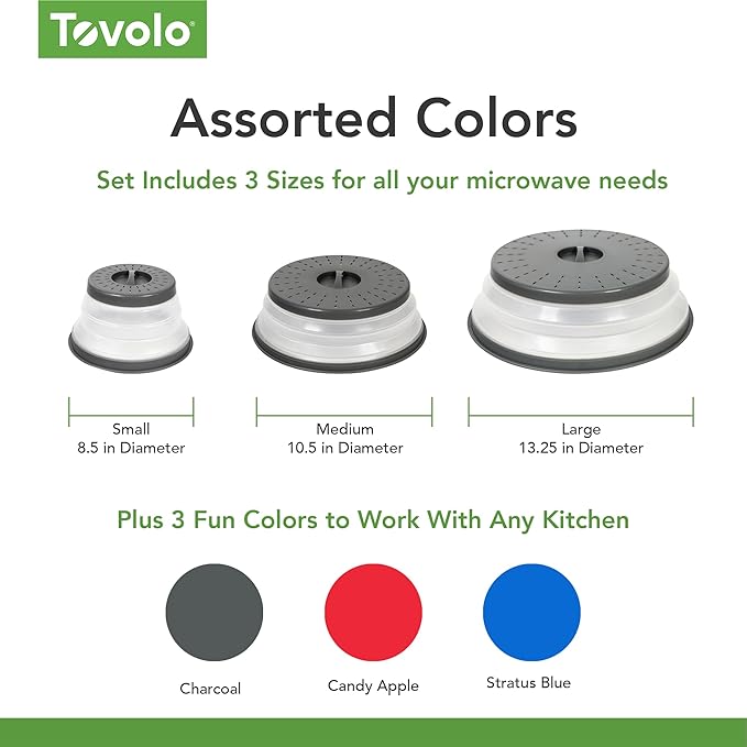 Tovolo Microwave Splatter Cover for Food, Large (Charcoal) - Collapsible & Vented Silicone Splatter Guard Lid - Microwave Plate & Dish Cover with Handle - BPA-Free Kitchen Gadget for Meal Prep