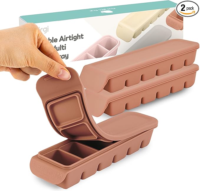 Silicone Freezer Trays with Lid, 2ea 1oz 6 Section - Leak Proof Silicone Freezer molds for Homemade Baby Food Breastmilk, Purees, Vegetables, Baby Food Jars Ice Tray with Lid BPA Free IndiePink