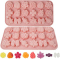 2 Pcs Flower Candy Silicone Molds, Different Shapes Of Chocolate Molds, Suitable for Making Candy, Chocolate, Fudge, Pudding, Cookies, Ice Cubes(Pink)