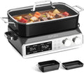 N21NA Pro Slow Cooker 10 Quart, 8-in-1 Programmable PFOA-Free Ceramic Coated Multi-Cooker with Grill Pan, Steaming Plate (Includes Silicone Spoon & Tongs)