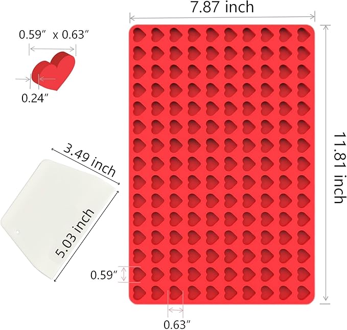 Heart Silicone Candy Molds with Scraper - Mini Heart Silicone molds for Chocolate, Hard Candy, Homemade treats(1 PCS mini heart)