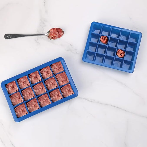 1 Tbsp & 2 Tbsp Silicone Freezer Molds - Perfect for Storing Garlic, Herbs, Ginger, Pesto, Tomato Paste, Lemon Juice,Vegetable Purees,Purees and More - Silicone Food Freezer Tray (Blue 2 Pack)