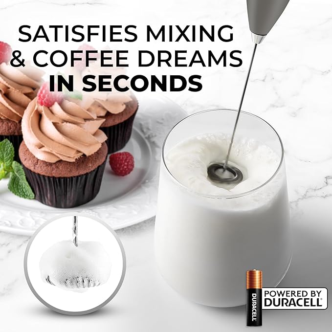 Zulay Kitchen Milk Frother Handheld Electric Whisk with AA Duracell Batteries – Durable Drink Mixer for Coffee, Lattes, Cappuccinos & More - Charcoal