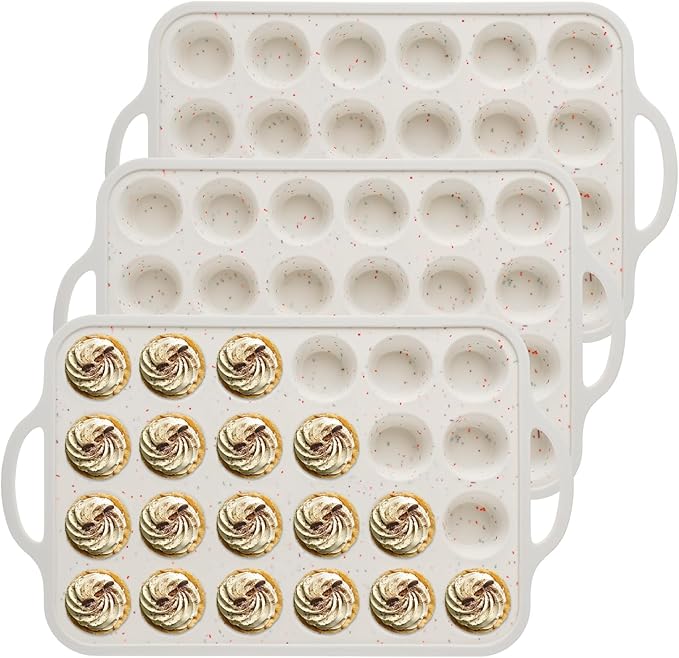 RHBLME 3 Pack Mini Muffin Silicone Molds, Metal Reinforced Frame Cupcake Pans 24 Cups Mini Muffin Pan, Nonstick Silicone Muffin Pan with Handle for Baking Muffins Egg Bites Cupcakes