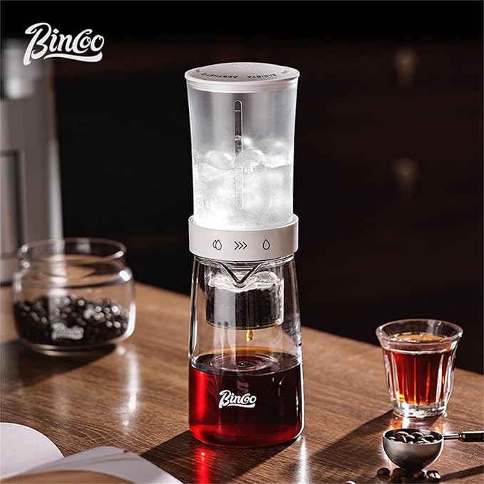 Cold Brew Coffee Maker 450ml-Bincoo High Borosilicate Glass Ice Drip Coffee Brewer,Adjustable Dual-Outlet Drip Speed, Constant Pressure Brewing