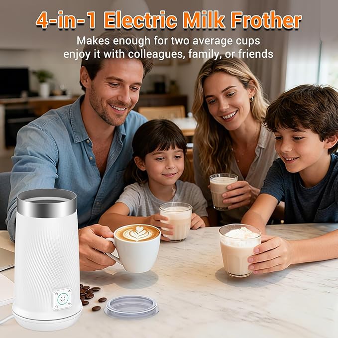Milk Frother, 4-in-1 Electric Milk Steamer with Warm and Cold Foam Maker, Milk Heater and Warmer Hot & Cold Milk Foamer Maker for Latte Coffee Chocolate