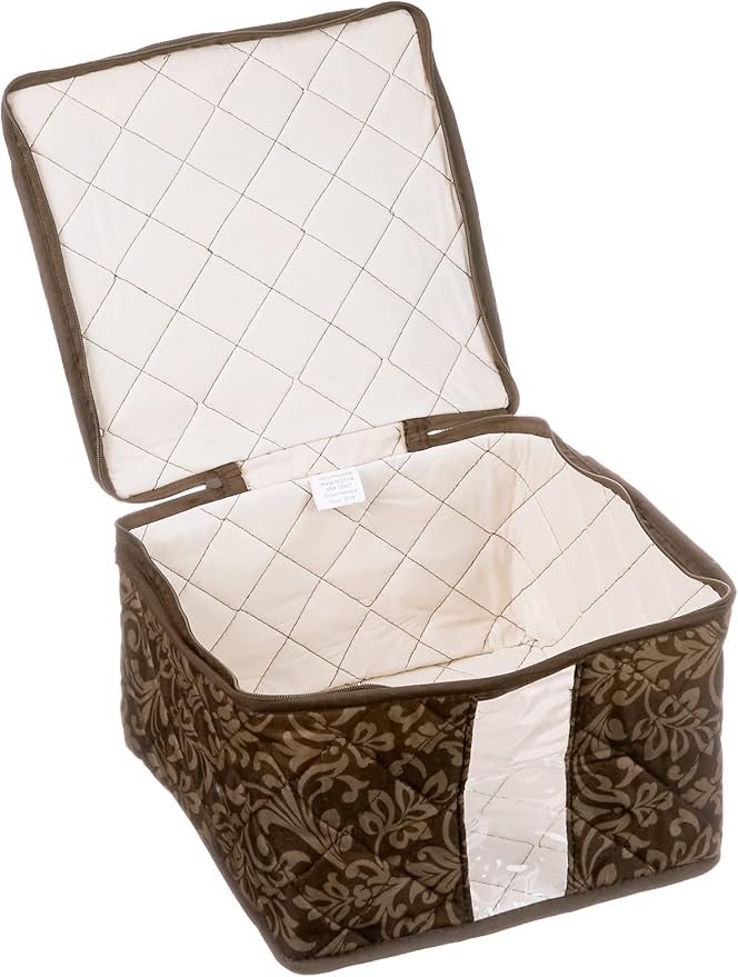 8-Piece Storage Containers Set – China, Brown, Quilted, Stackable Dish & Plate Protectors – Glass & Dinnerware Organizer Lids – Kitchen Storage for Meal, Tupperware, Glass Containers & Food Storage