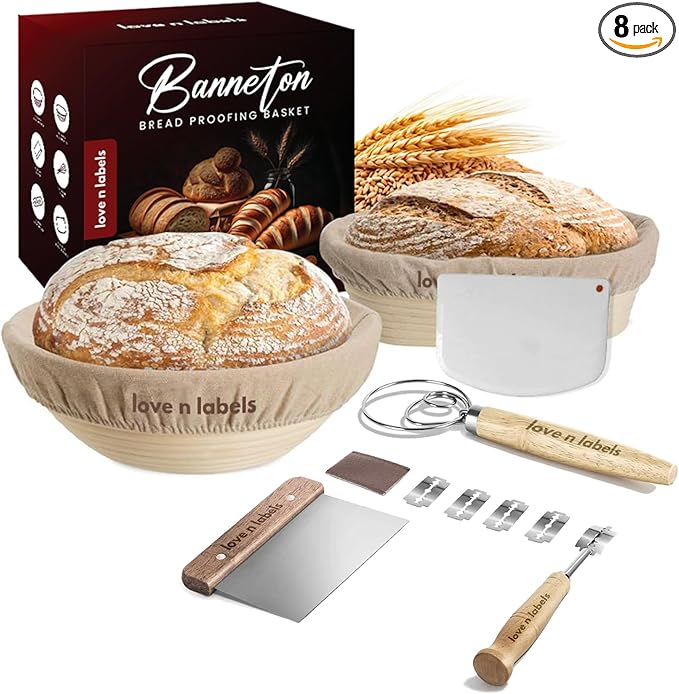 Banneton Bread Proofing Basket Set | 9" Round & 10" Oval Sourdough Proofing Baskets with Linen Liners | Natural Rattan Banneton Baskets for Bread Baking | Includes Sourdough Tools