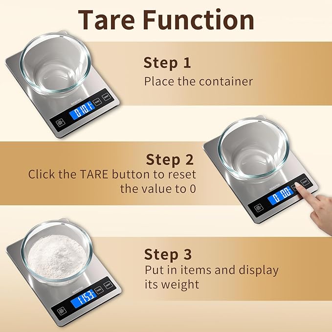 Food Scale, 33lb Digital Kitchen Scale with Stainless Steel & Tempered Glass, 1g / 0.05oz Precise Graduation, Waterproof and Sturdy Surface, for Cooking, Baking, Weight Loss, Meal Prep